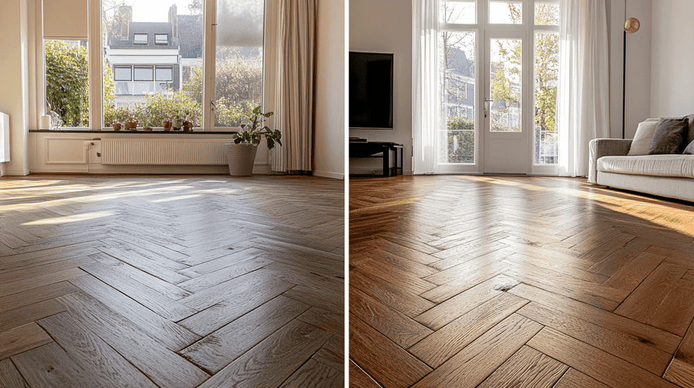 houten vloer laten schuren voor en na