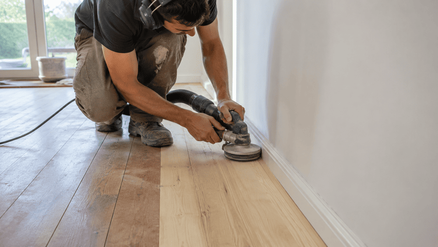 houten vloer schuren met handschuurapparaat