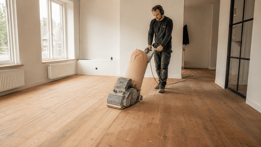 houten vloer schuren met professional schuurapparaat