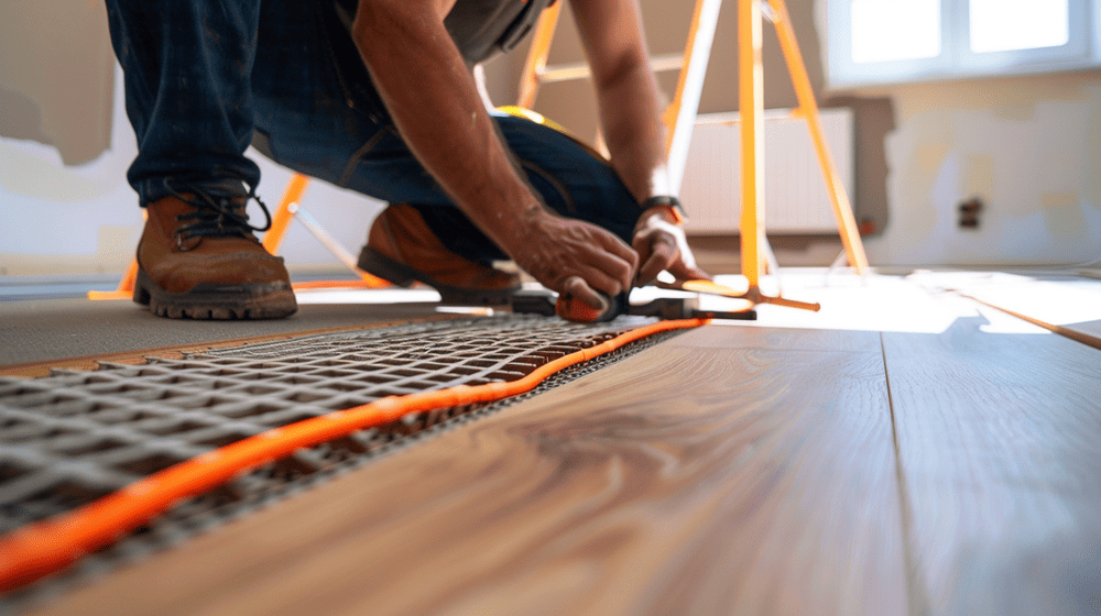 professional is vloerverwarming ana het installeren onder een houten vloer