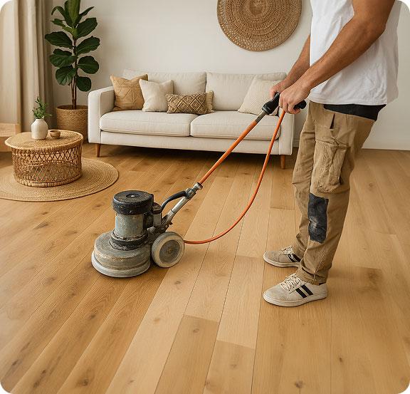 Een houten parketvloer onderhouden door Vloer Schuur Expert